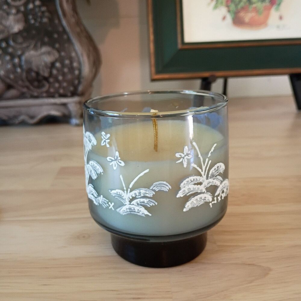 Libbey Mary Gregory Vintage Asian Glass Scented Candle with Metal Lid 3.25" - Picture 6 of 11